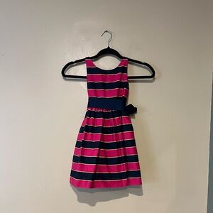 Polo Ralph Lauren Girls Size 5T Navy & Pink Striped Dress With Waist Tie